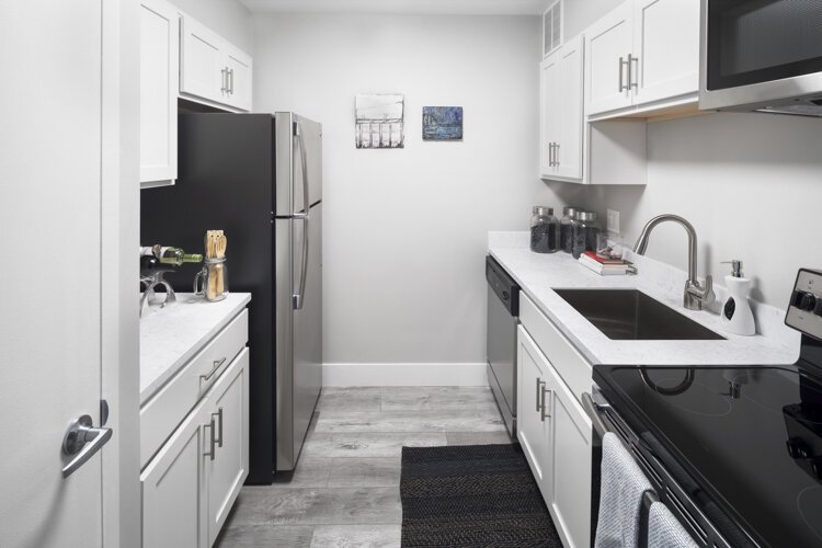 Model kitchen at the Luckman apartments